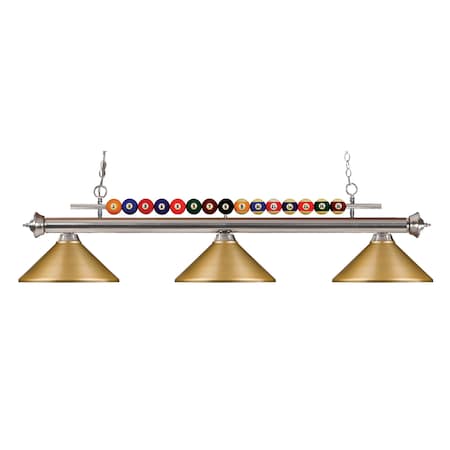 Z-Lite Shark 3 Light Billiard Light, Brushed Nickel & Satin Gold 170BN-MSG